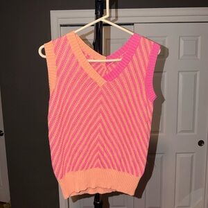 Pink and Orange Striped Sleeveless Sweater